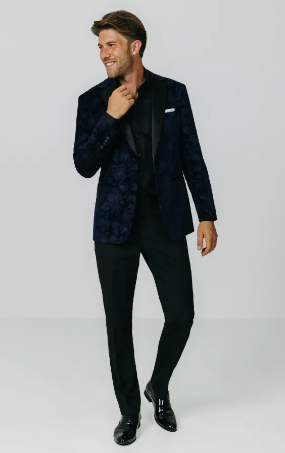Navy Floral Jacquard Velvet Tuxedo Jacket - photo 1 Navy Floral Jacquard Velvet Tuxedo Jacket - photo 1
