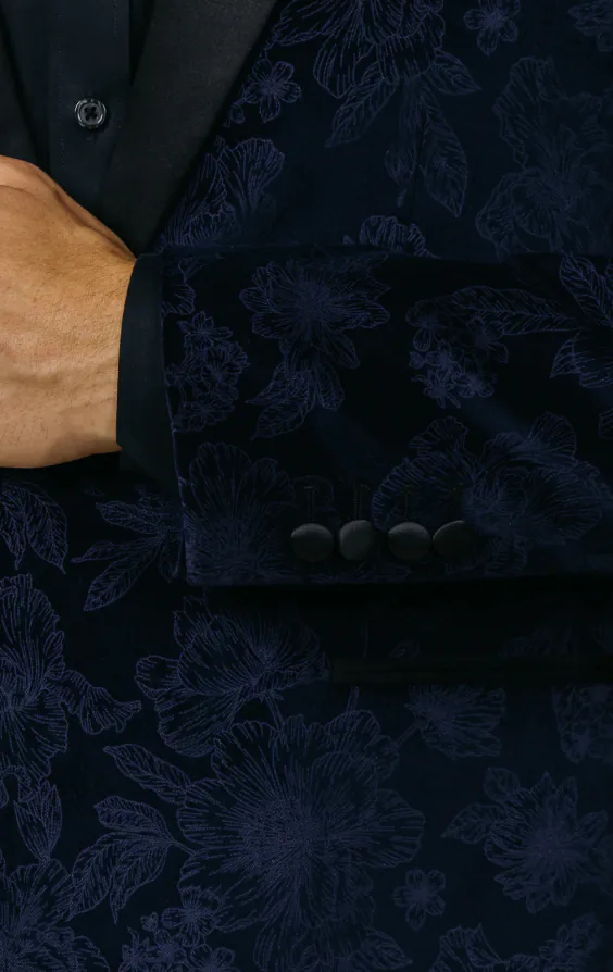 Navy Floral Jacquard Velvet Tuxedo Jacket - photo 2 Navy Floral Jacquard Velvet Tuxedo Jacket - photo 2