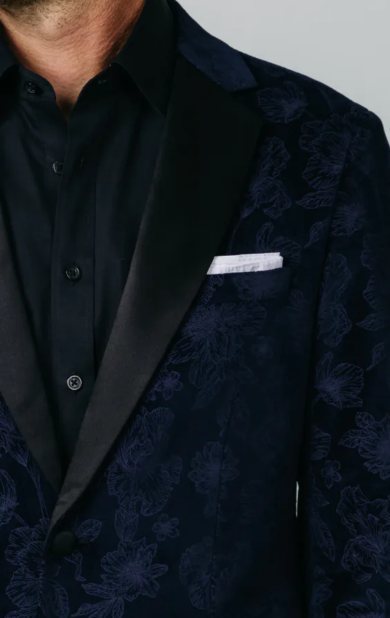 Navy Floral Jacquard Velvet Tuxedo Jacket - photo 3 Navy Floral Jacquard Velvet Tuxedo Jacket - photo 3