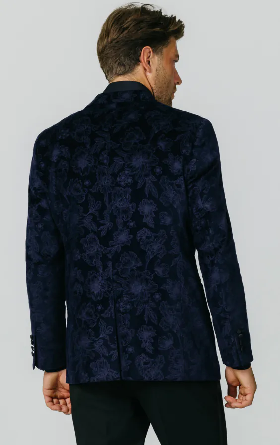 Navy Floral Jacquard Velvet Tuxedo Jacket - photo 5 Navy Floral Jacquard Velvet Tuxedo Jacket - photo 5