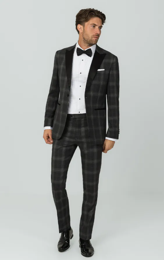 Grey Tartan Check Dinner Jacket with Peak Lapel - photo 1 Grey Tartan Check Dinner Jacket with Peak Lapel - photo 1