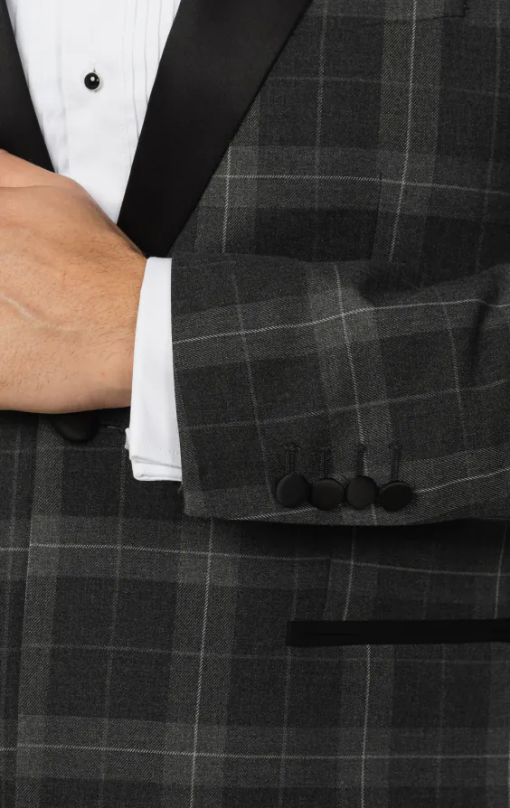 Grey Tartan Check Dinner Jacket with Peak Lapel - photo 2 Grey Tartan Check Dinner Jacket with Peak Lapel - photo 2