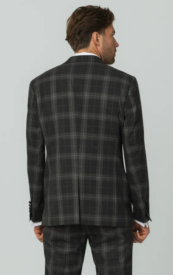 Grey Tartan Check 3 Piece Tuxedo with Peak Lapel - photo 6 Grey Tartan Check 3 Piece Tuxedo with Peak Lapel - photo 6
