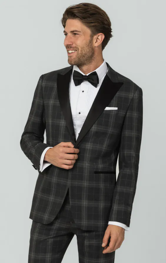 Grey Tartan Check Dinner Jacket with Peak Lapel Grey Tartan Check Dinner Jacket with Peak Lapel