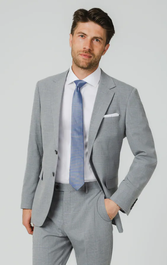 Light Grey & Blue Check Suit Jacket Light Grey & Blue Check Suit Jacket