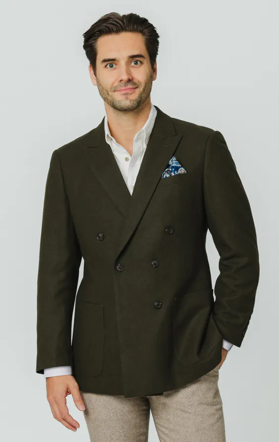Khaki Brushed Wool Blend Double Breasted Jacket Khaki Brushed Wool Blend Double Breasted Jacket