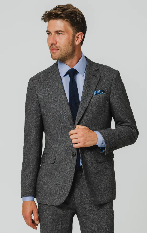 Grey Herringbone Tweed Suit Jacket Grey Herringbone Tweed Suit Jacket