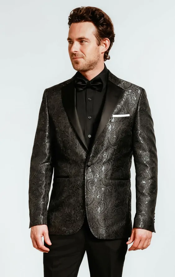Dobell Black Paisley Jacquard Tuxedo Jacket Dobell