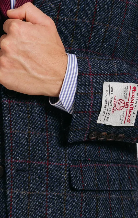 Harris Tweed Dark Blue Windowpane Check Tweed Jacket | Dobell