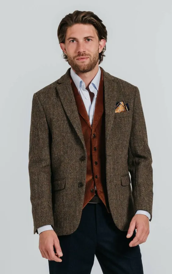 Harris Tweed Green with Brown Overcheck Tweed Jacket | Dobell