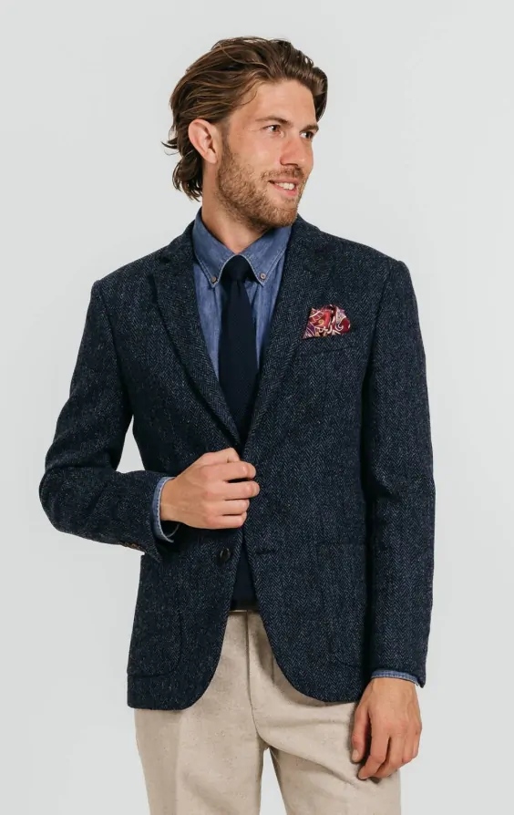 Harris tweed blue herringbone jacket top