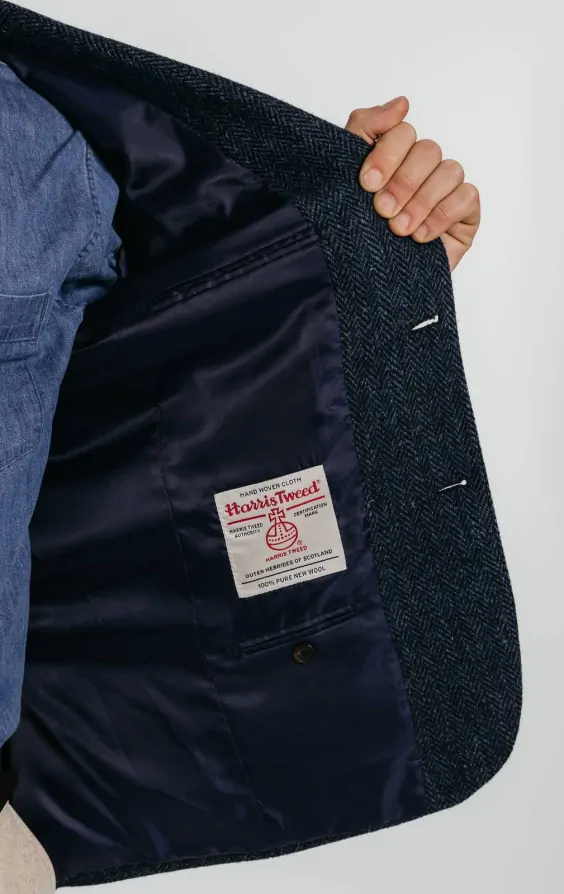 Harris Tweed Blue Herringbone Tweed Country Jacket Dobell