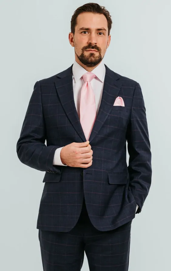Dobell Navy with Pink Check Suit Jacket Dobell