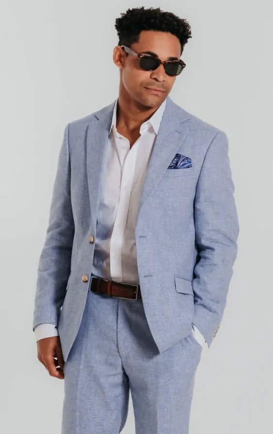 Dobell Light Blue Linen Suit Jacket