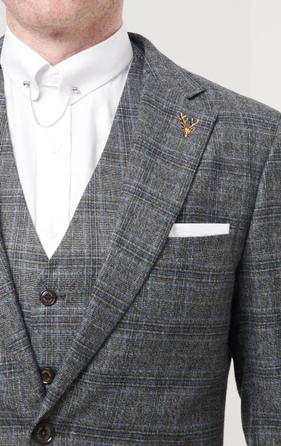 Loch Hart Grey Prince Of Wales Check 2 Piece Suit With Blue Overcheck Dobell