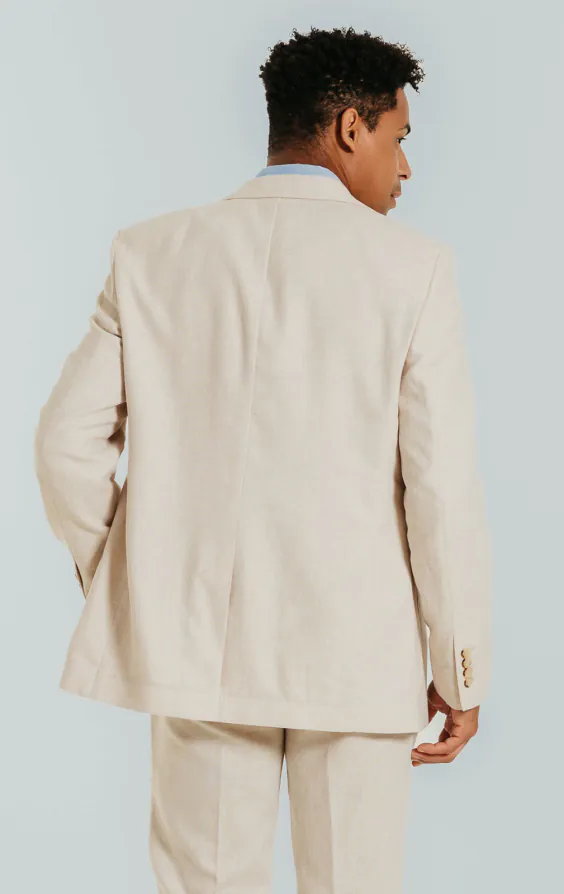 Cream Linen Slim Fit Suit Jacket - photo 4