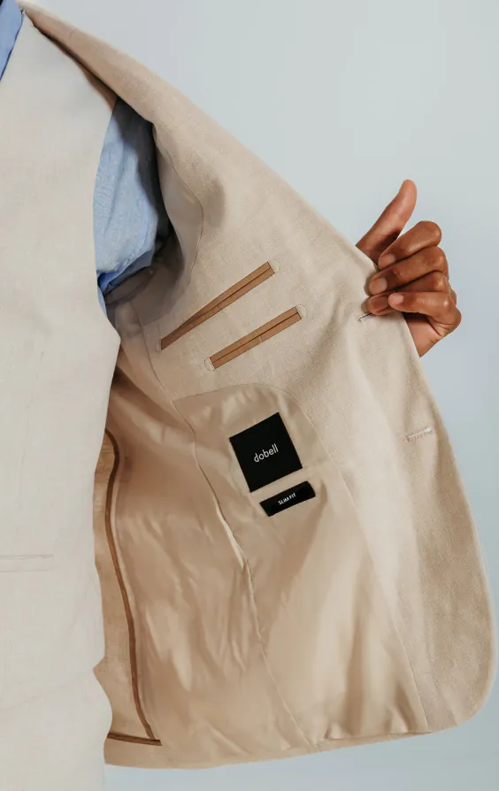 Cream Linen Slim Fit Suit Jacket - photo 3