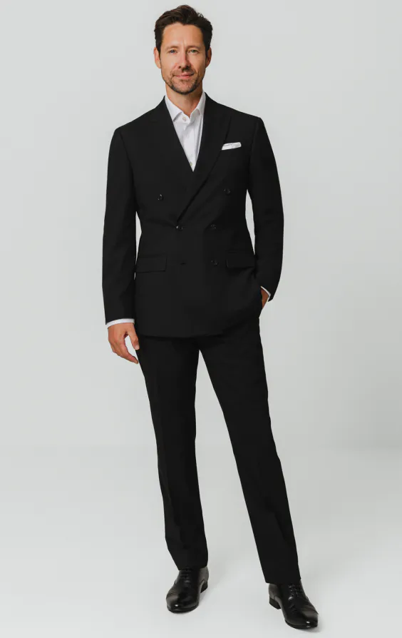 Black Double Breasted Suit Jacket with Peak Lapel - photo 1 Black Double Breasted Suit Jacket with Peak Lapel - photo 1