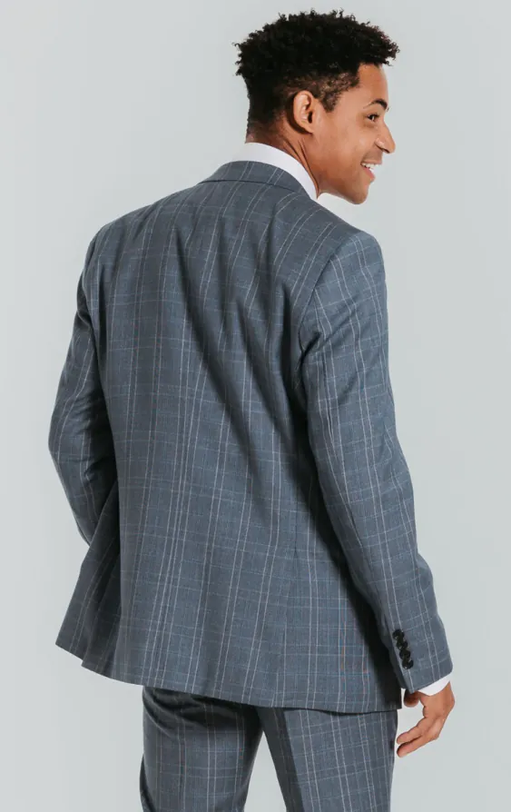 Light Blue Check Suit Jacket with Peak Lapel - photo 1 Light Blue Check Suit Jacket with Peak Lapel - photo 1