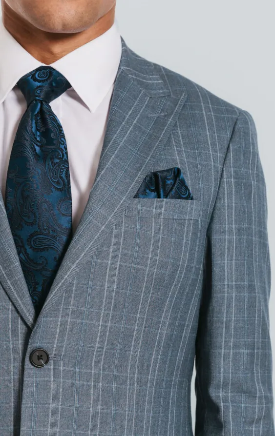 Light Blue Check Suit Jacket with Peak Lapel - photo 3 Light Blue Check Suit Jacket with Peak Lapel - photo 3