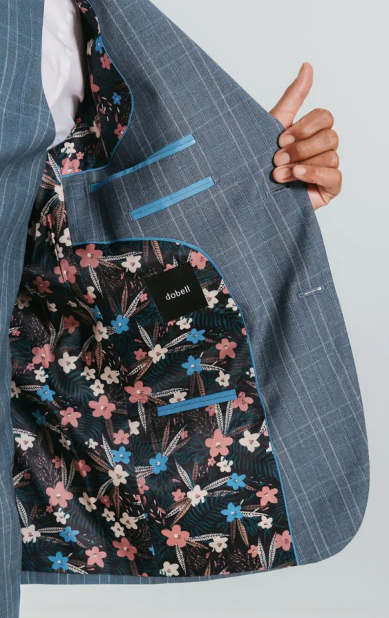 Light Blue Check Suit Jacket with Peak Lapel - photo 4 Light Blue Check Suit Jacket with Peak Lapel - photo 4