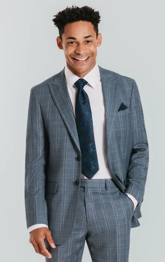 Light Blue Check Suit Jacket with Peak Lapel Light Blue Check Suit Jacket with Peak Lapel