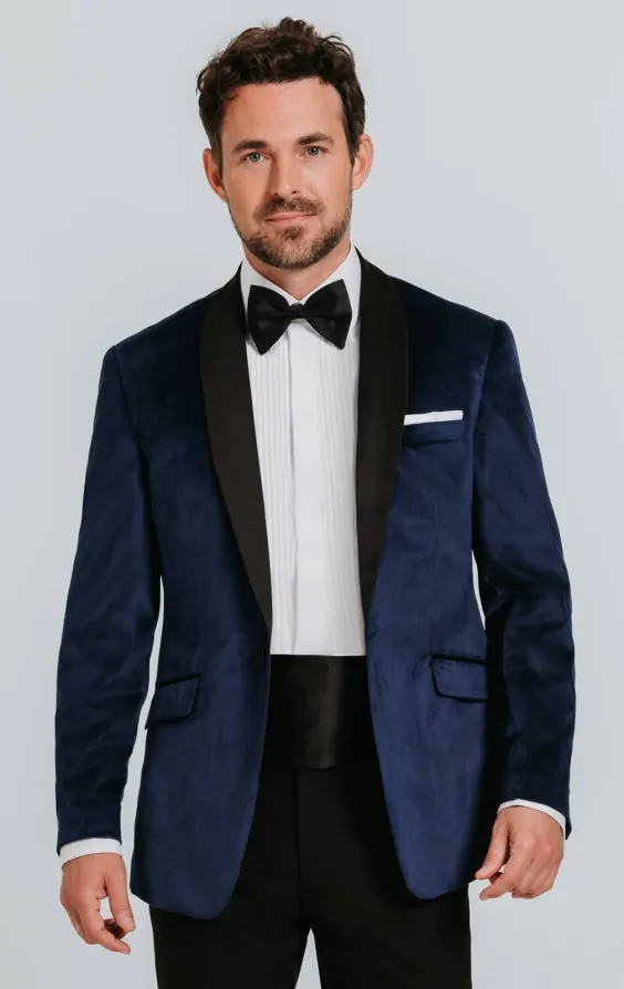 Dobell Navy Blue Velvet Jacket Dobell