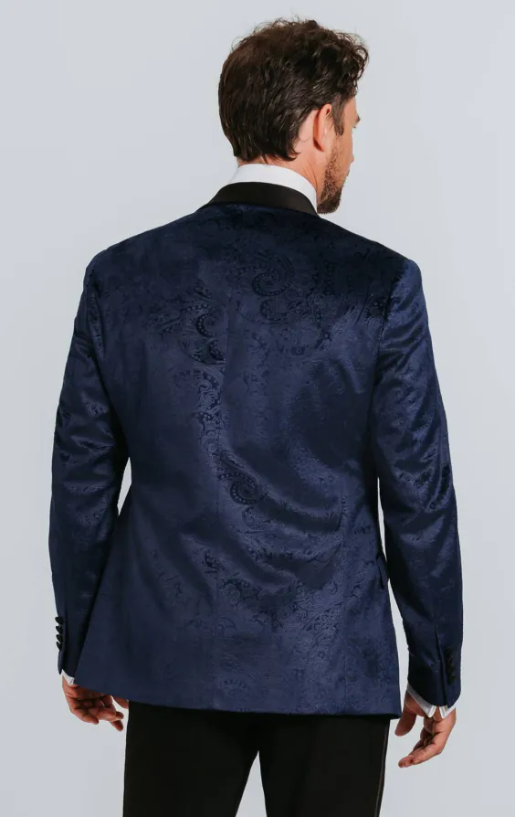 Navy Paisley Velvet Tuxedo with Black Trousers - photo 2 Navy Paisley Velvet Tuxedo with Black Trousers - photo 2