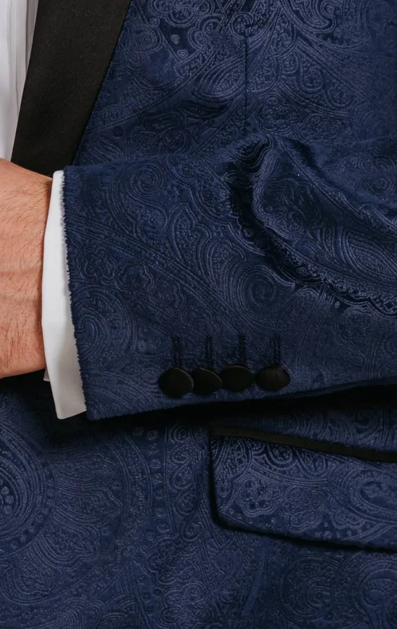 Dobell Navy Paisley Velvet Tuxedo Jacket Dobell