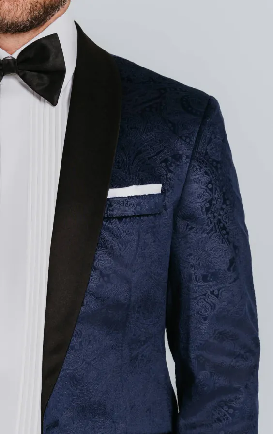 Navy Paisley Velvet Tuxedo with Black Trousers - photo 4 Navy Paisley Velvet Tuxedo with Black Trousers - photo 4