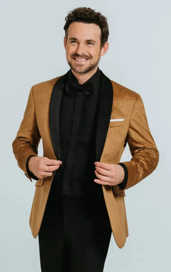 Dobell Gold Paisley Velvet Tuxedo Jacket Dobell