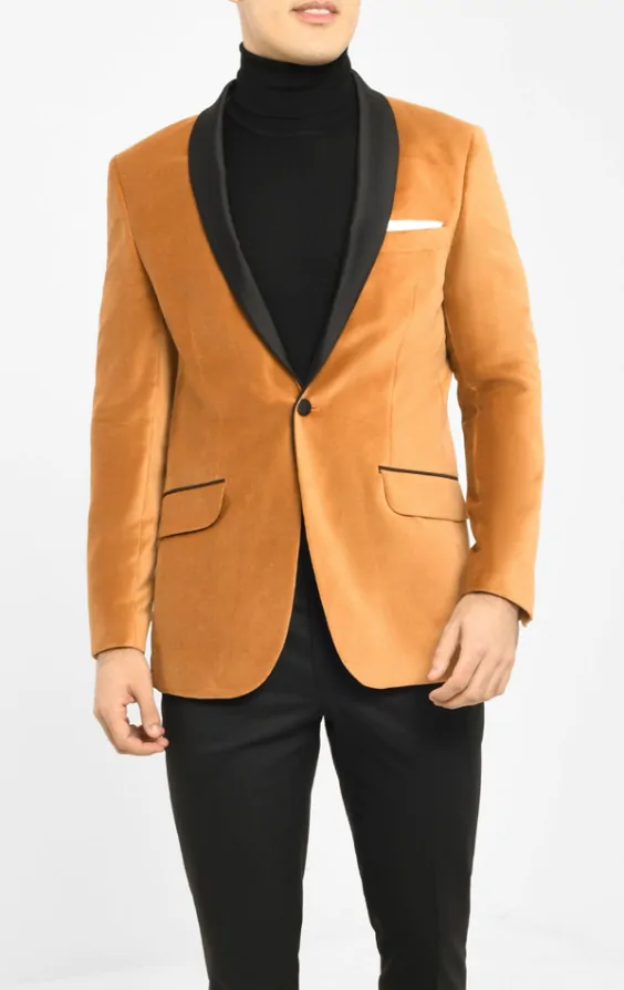 Dobell Burnt Orange Velvet Tuxedo Jacket Dobell