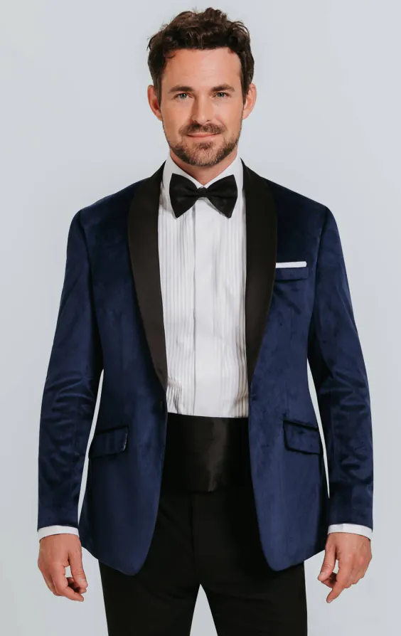 Dobell Navy Blue Slim Fit Velvet Jacket Dobell Navy Blue Slim Fit Velvet Jacket