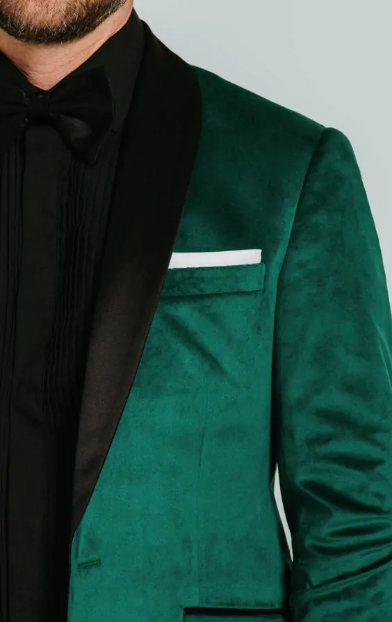 Dobell Dark Green Slim Fit Velvet Tuxedo with Black Trousers Dobell