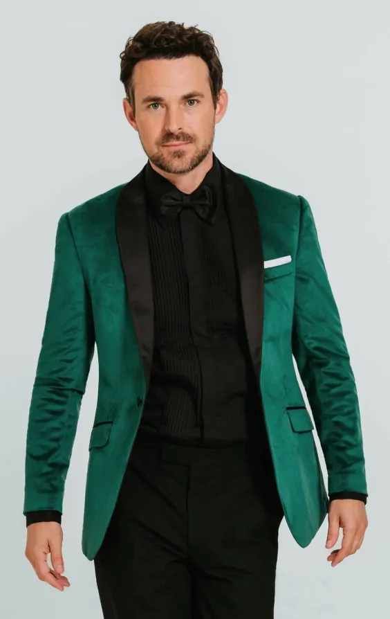 Dobell Dark Green Slim Fit Velvet Jacket Dobell