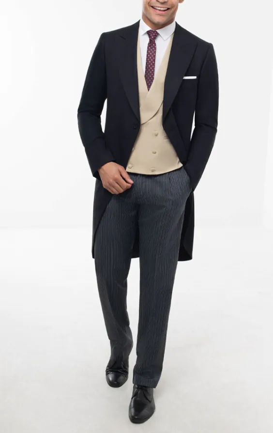 Dobell Black Herringbone Morning Suit with Striped Trousers - photo 2 Dobell Black Herringbone Morning Suit with Striped Trousers - photo 2