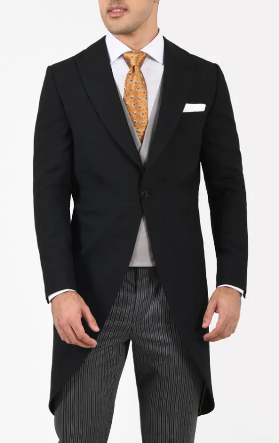 Black Wool Herringbone Morning Suit with Striped Trousers - photo 1 Black Wool Herringbone Morning Suit with Striped Trousers - photo 1