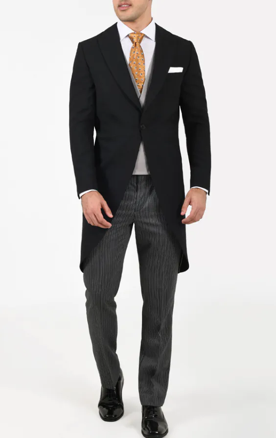 Black Wool Herringbone Morning Suit with Striped Trousers - photo 2 Black Wool Herringbone Morning Suit with Striped Trousers - photo 2
