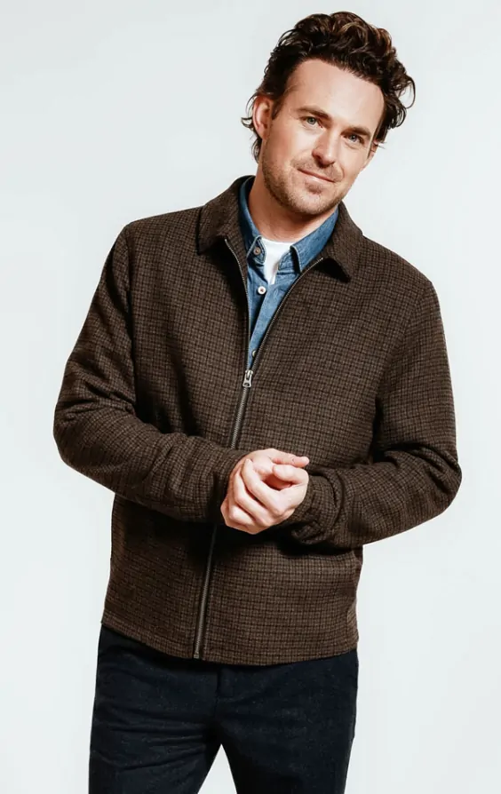 Burgundy & Grey Gingham Check Tweed Blouson Jacket | Dobell