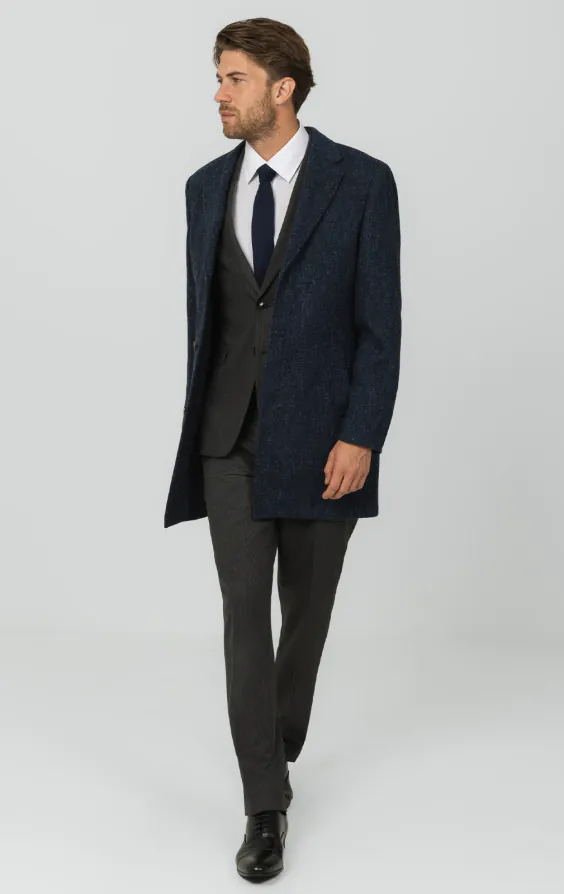 Harris Tweed Blue Herringbone Tweed Overcoat - photo 1 Harris Tweed Blue Herringbone Tweed Overcoat - photo 1