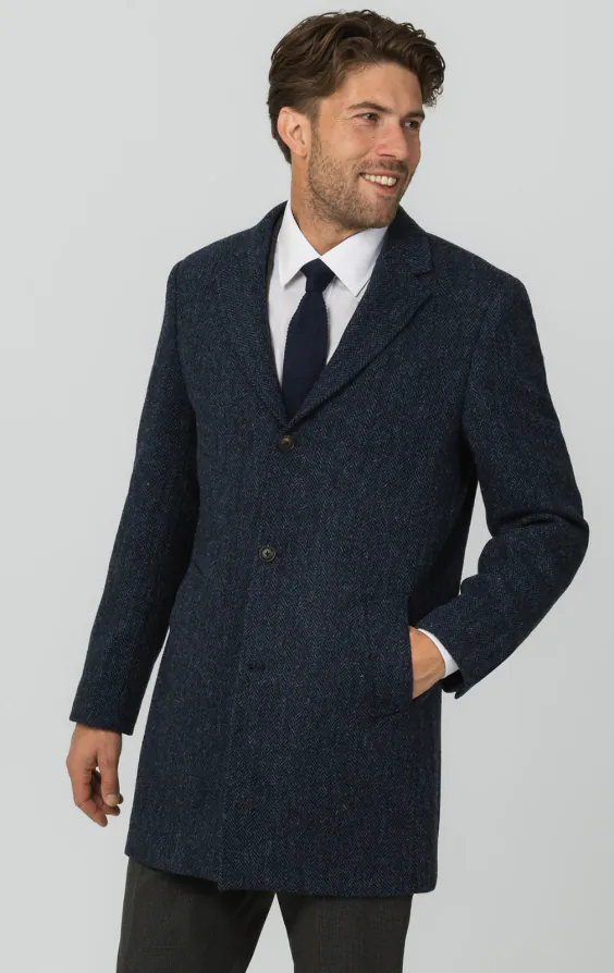 Harris Tweed Blue Herringbone Tweed Overcoat Harris Tweed Blue Herringbone Tweed Overcoat