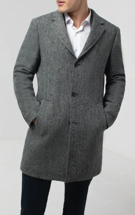 Harris Tweed Grey Herringbone Tweed Overcoat Dobell