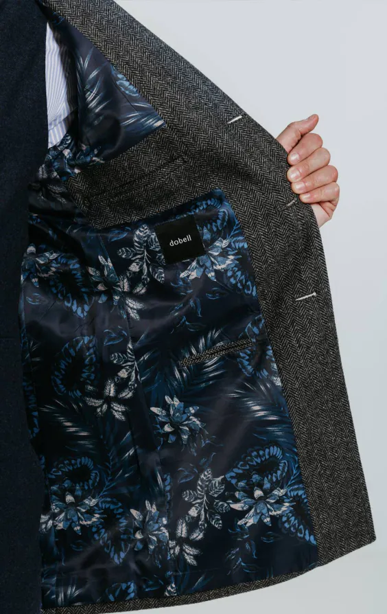 Dobell Grey Herringbone Tweed Overcoat with Velvet Trims - photo 5 Dobell Grey Herringbone Tweed Overcoat with Velvet Trims - photo 5