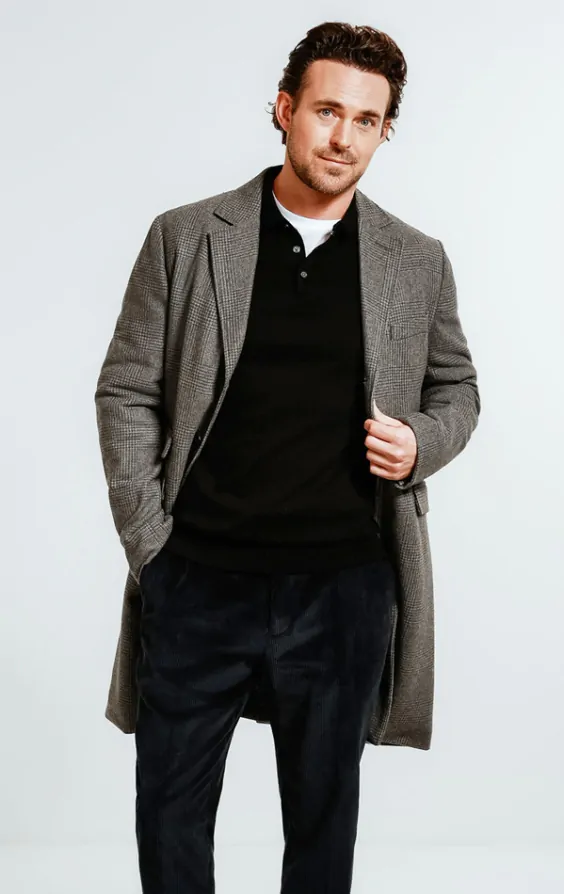 Prince of wales check mens overcoat on sale