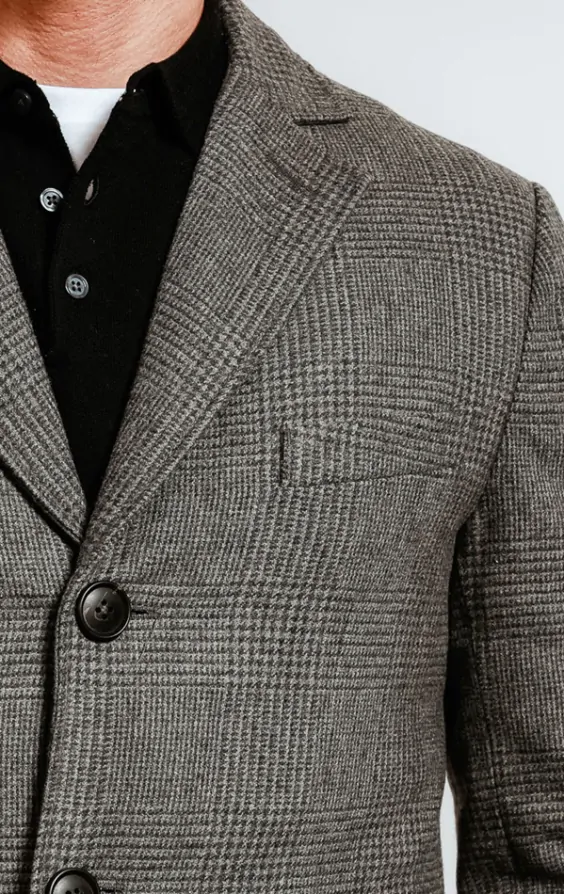 Dobell Grey Prince of Wales Check Tweed Overcoat