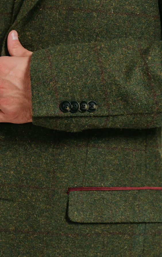 Dobell Green Windowpane Check Tweed Overcoat with Velvet Trims - photo 2 Dobell Green Windowpane Check Tweed Overcoat with Velvet Trims - photo 2