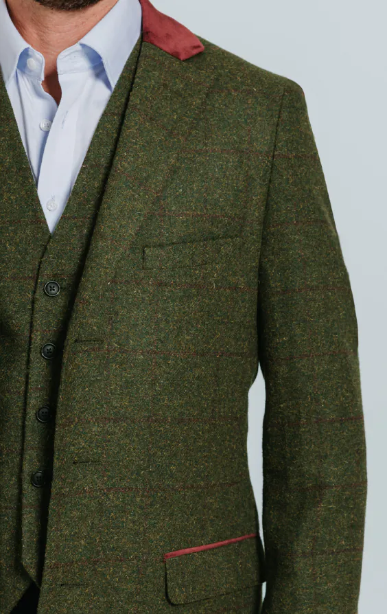 Dobell Green Windowpane Check Tweed Overcoat with Velvet Trims - photo 3 Dobell Green Windowpane Check Tweed Overcoat with Velvet Trims - photo 3