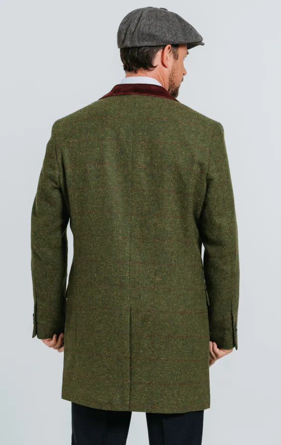 Dobell Green Windowpane Check Tweed Overcoat with Velvet Trims - photo 5 Dobell Green Windowpane Check Tweed Overcoat with Velvet Trims - photo 5