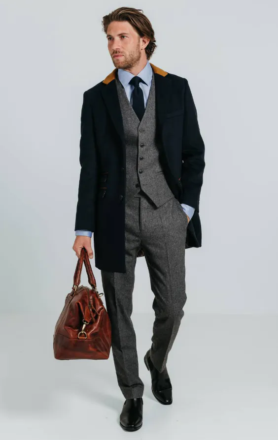 Navy Overcoat with Tan Trims - photo 1 Navy Overcoat with Tan Trims - photo 1