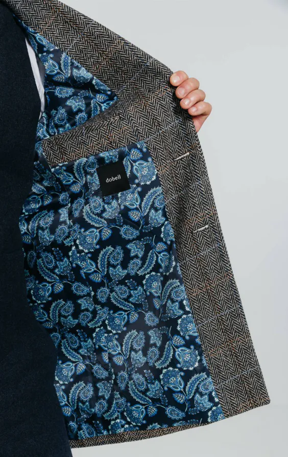Grey and Blue Check Tweed Wool Blend Overcoat with Velvet Trim - photo 6 Grey and Blue Check Tweed Wool Blend Overcoat with Velvet Trim - photo 6